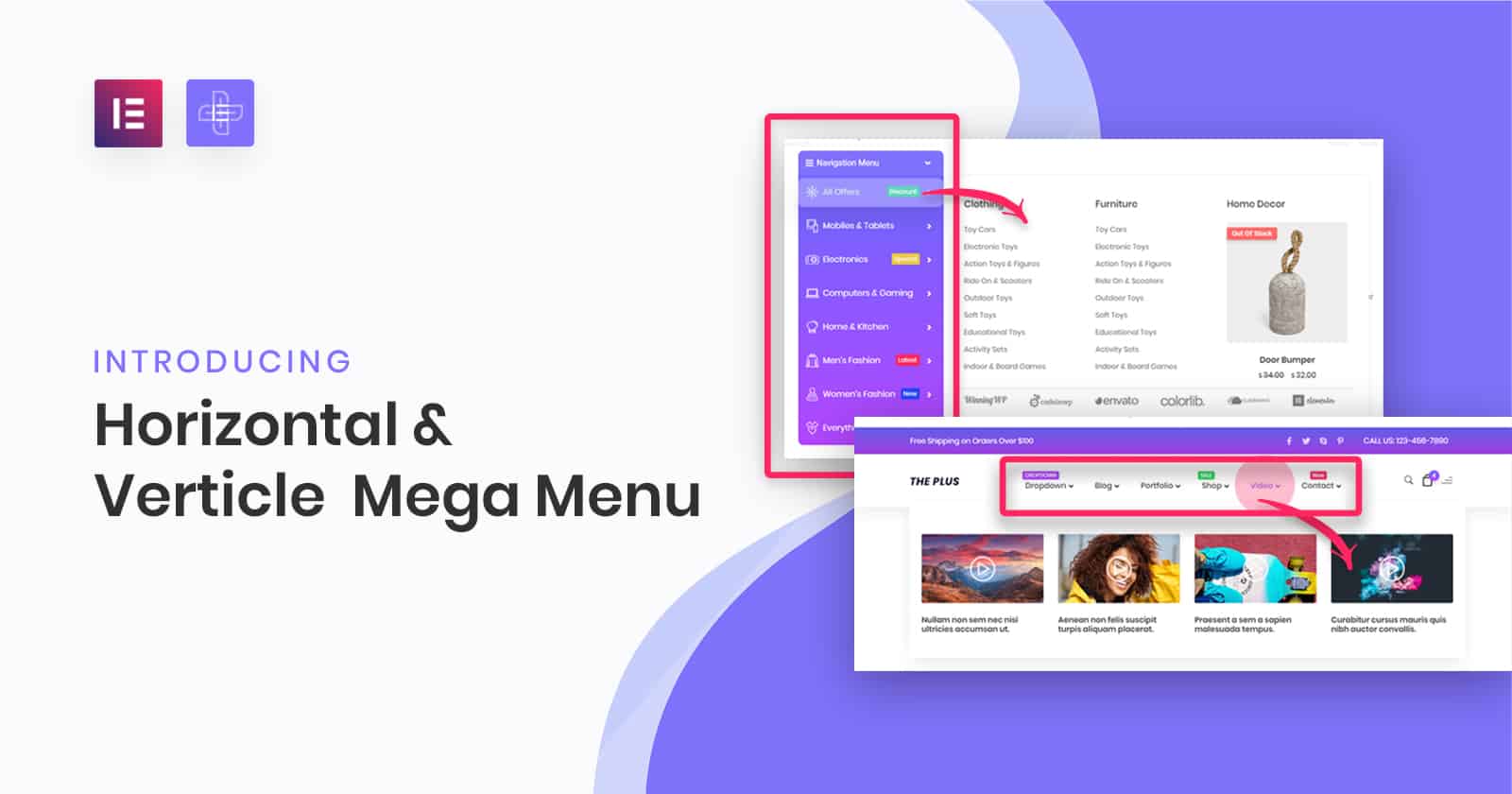 Horizontal Mega Menu widget for elementor | The Plus Addons for Elementor