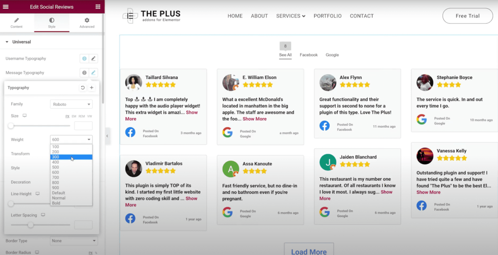 editing weight of social reviews widget