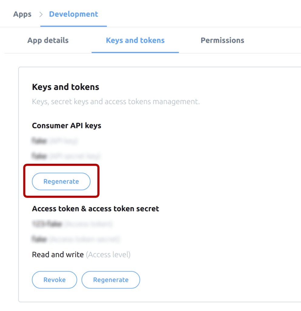 development in apps, regenerate api keys