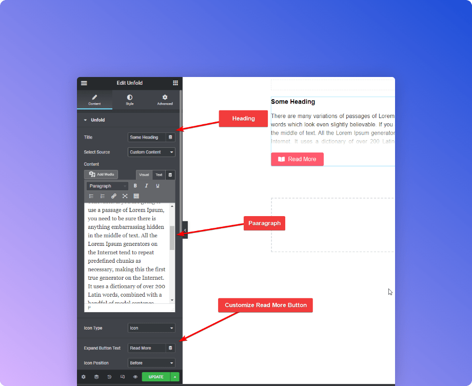 basic options in unfold widget