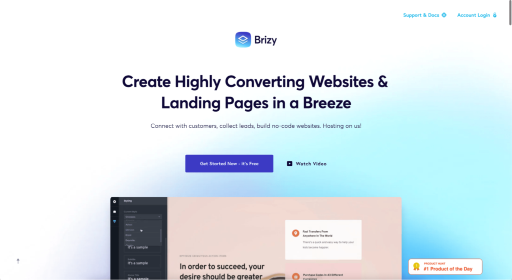 brizy page builder homepage