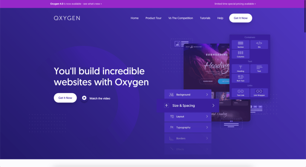 oxygen page builder homepage