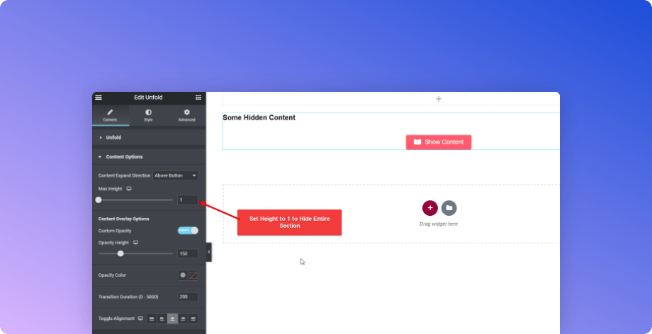 showing and hiding sections entirely in elementor