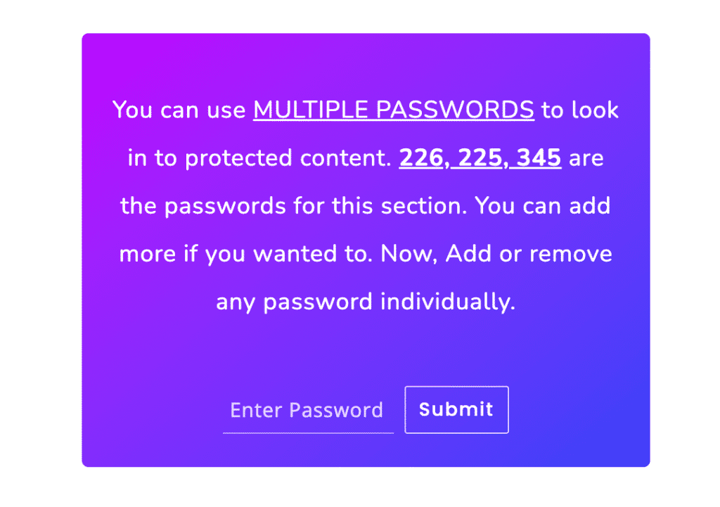 multiple passwords option in password protected content widget