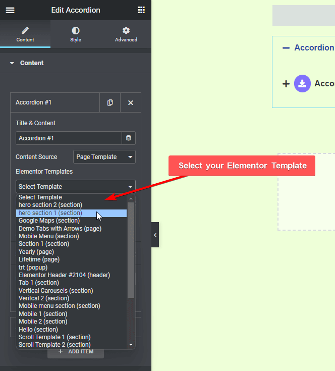 accordion elementor template