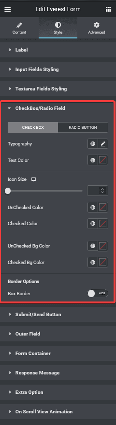 everest form checkbox styling