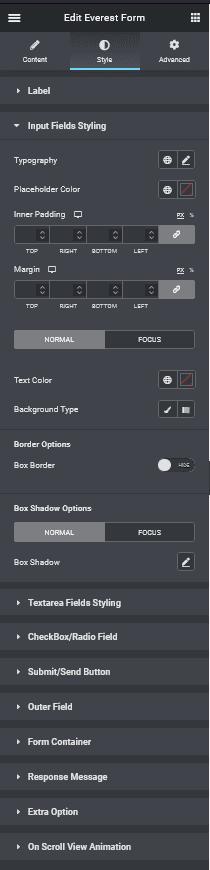 everest form input styling