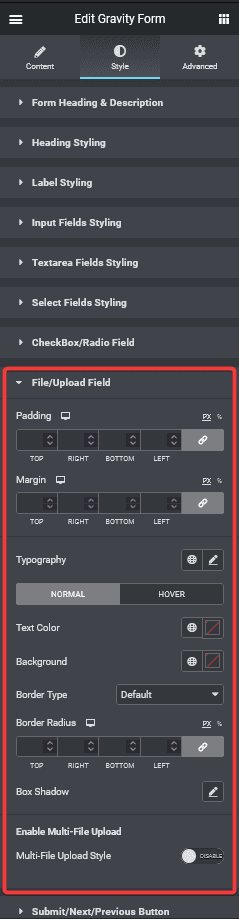 gravity forms upload styling