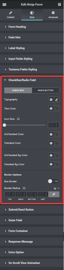 ninja forms checkbox style