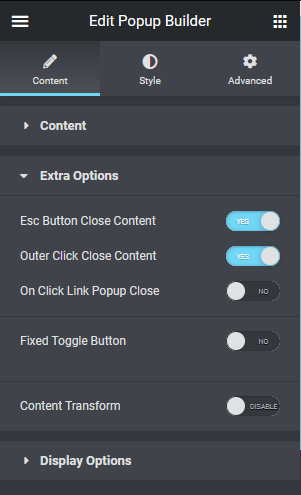 popup builder extra options