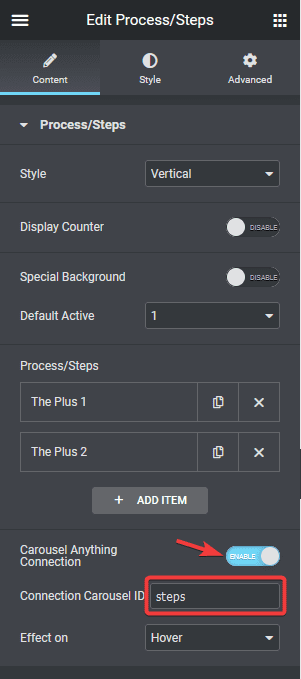 process step connection carousel id