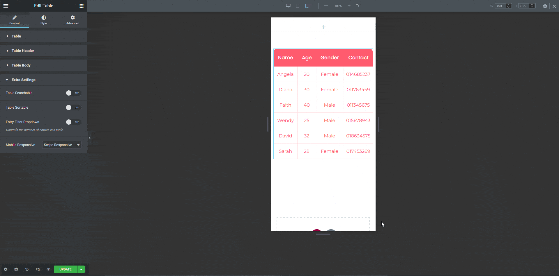 table mobile responsive demo