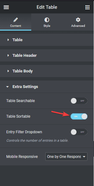 table sortable