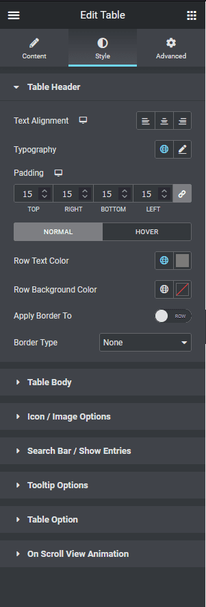 table style