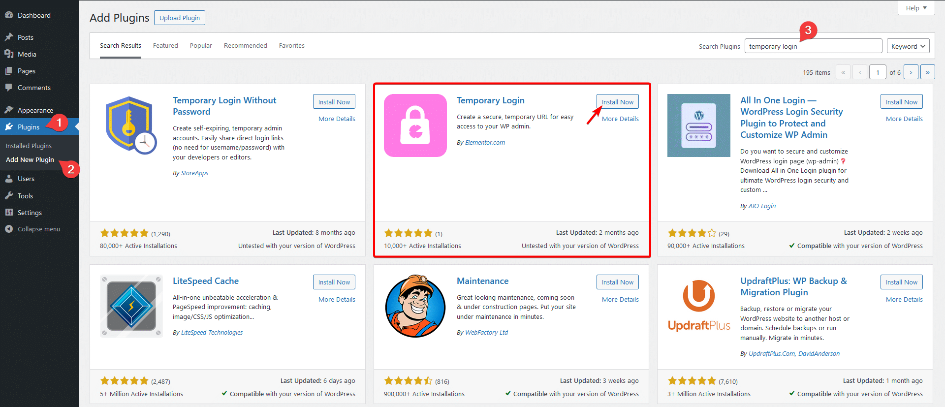 temporary login plugin install