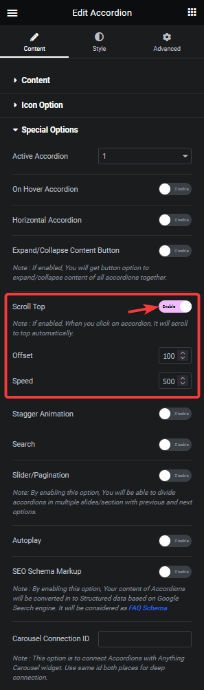 accordion scroll top