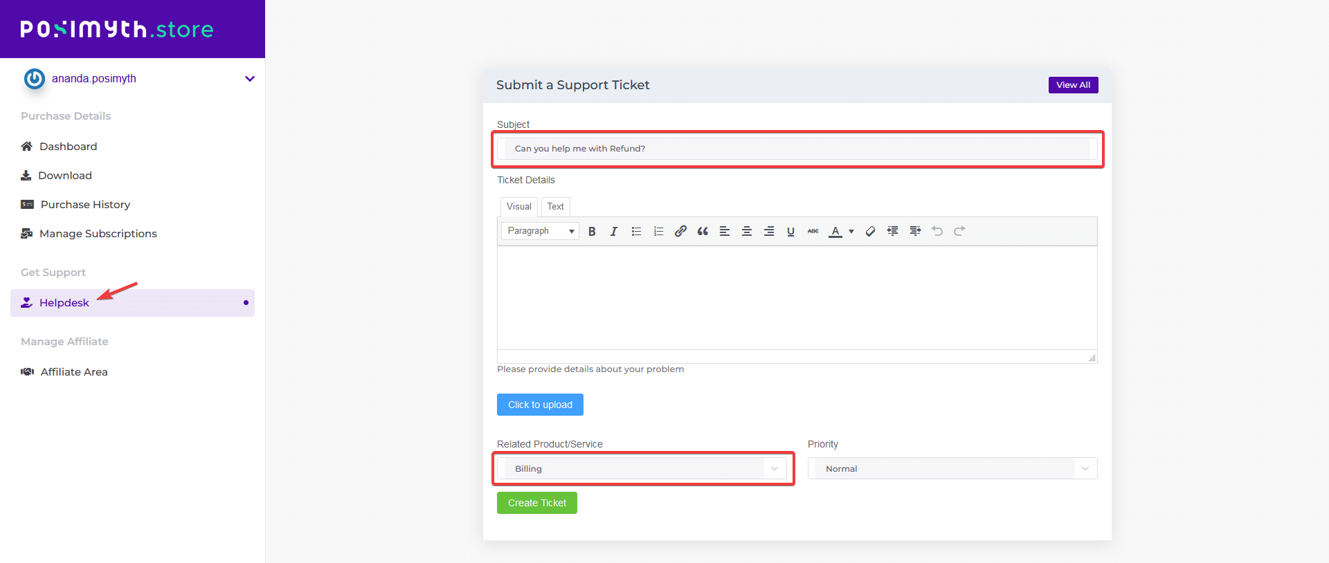 posimyth support ticket for refund