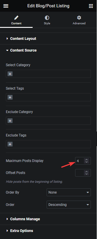 blog listing maximum posts display