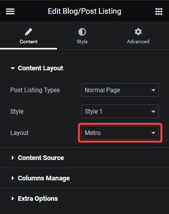 blog listing metro layout