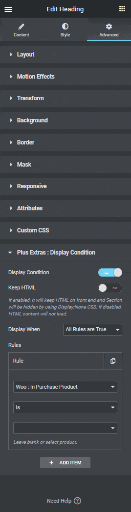 display condition in purchase product