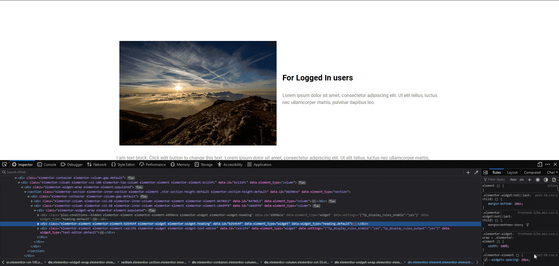 display condition keep html off inspect element