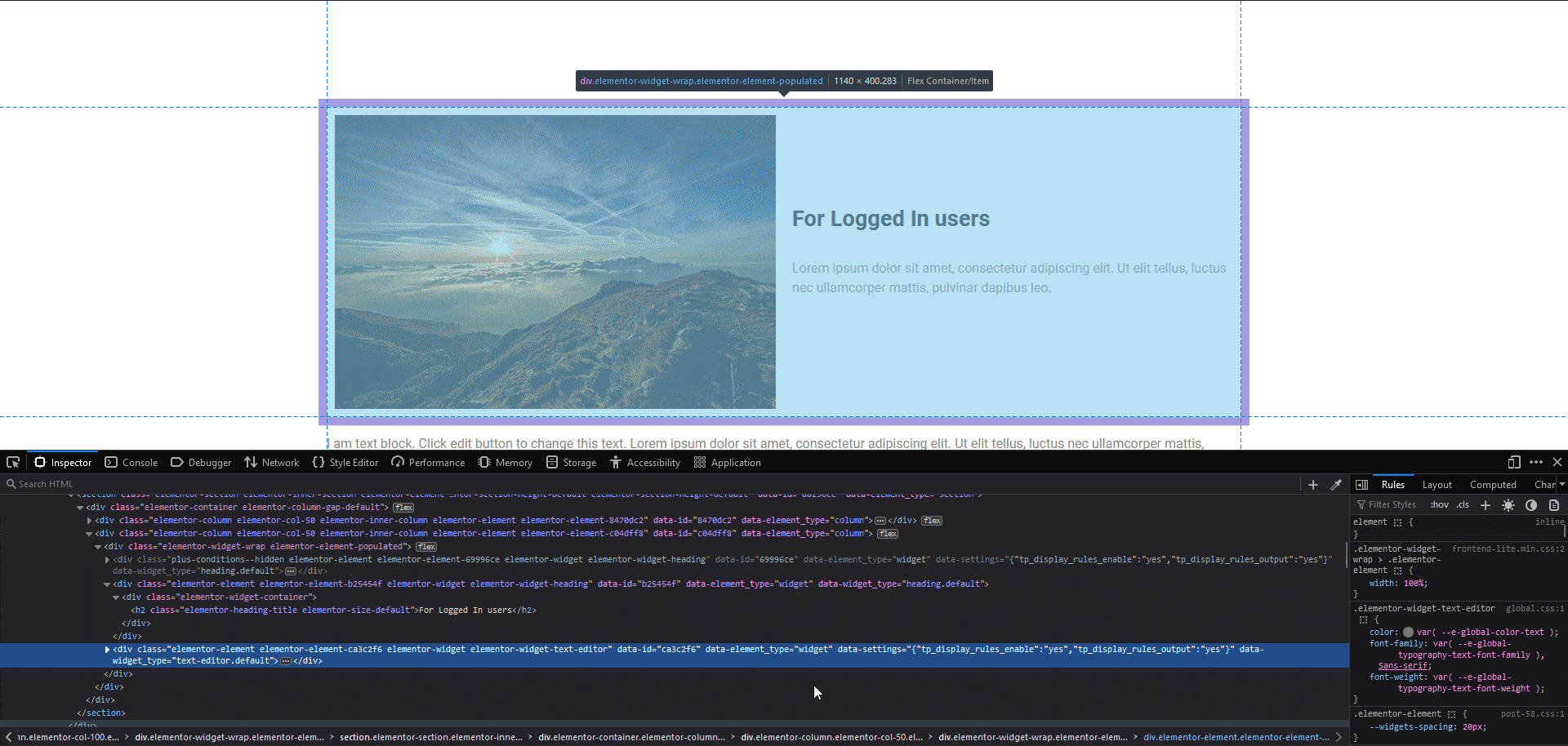 display condition keep html on inspect element