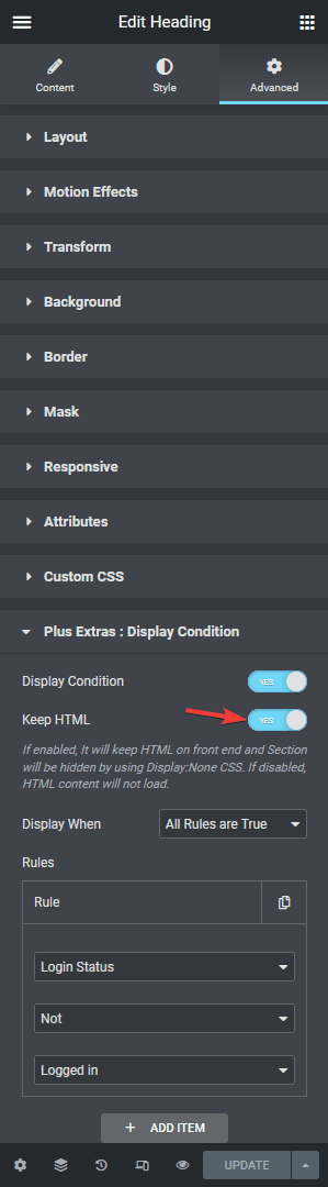 display condition keep html on