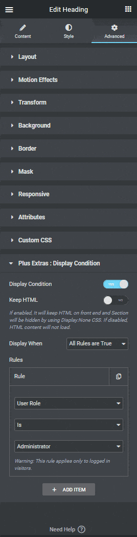 display condition user role