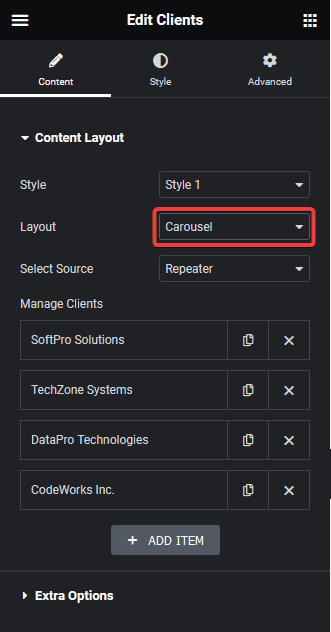 clients listing carousel layout