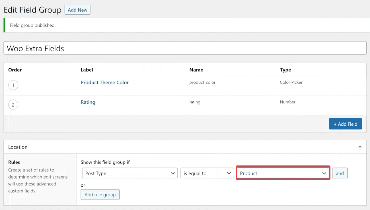 acf custom field location