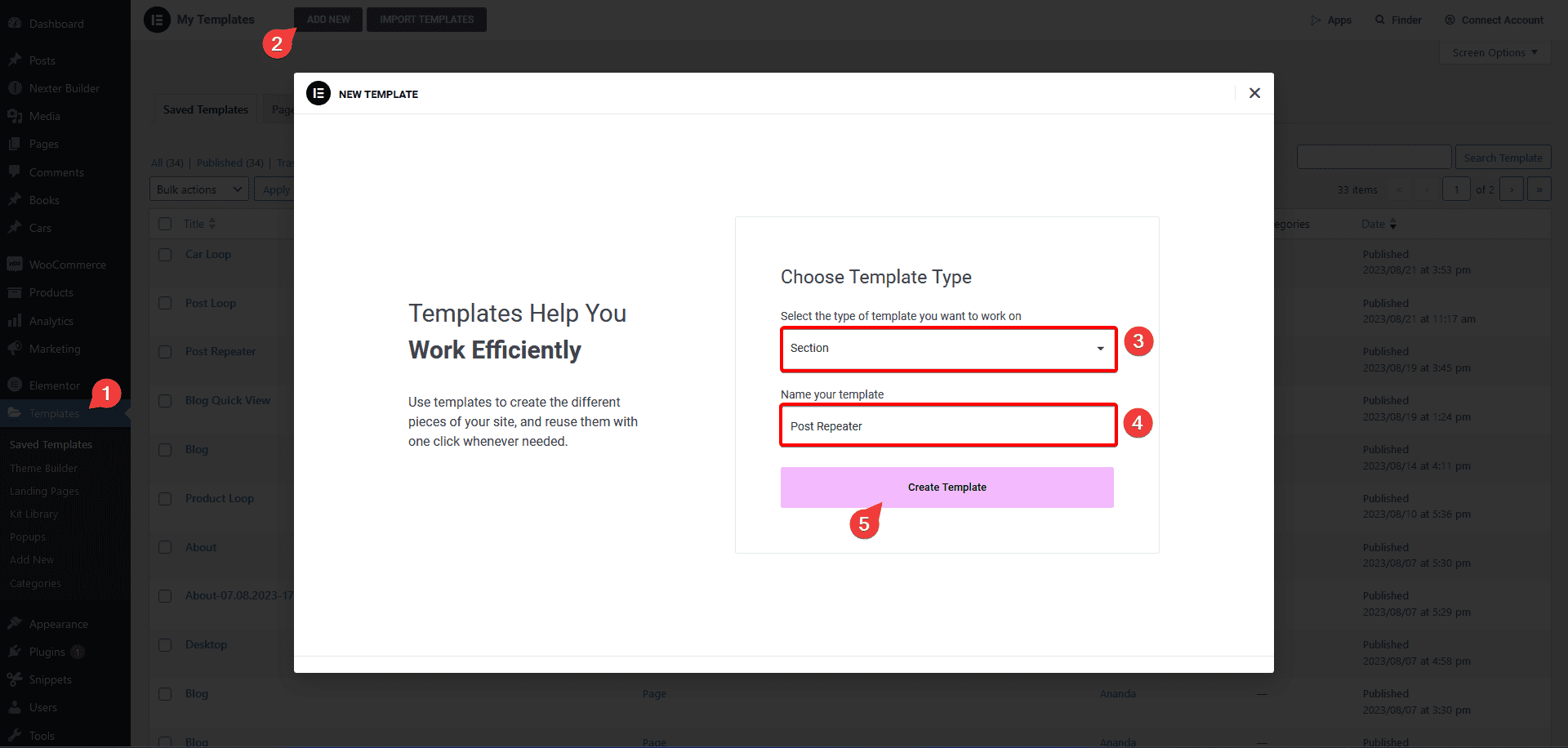 create elementor acf repeater template