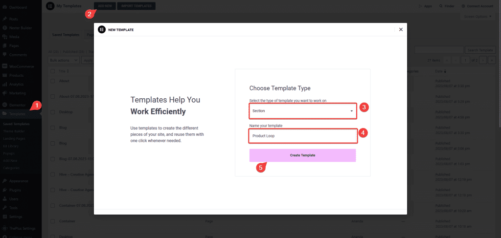 create elementor product template