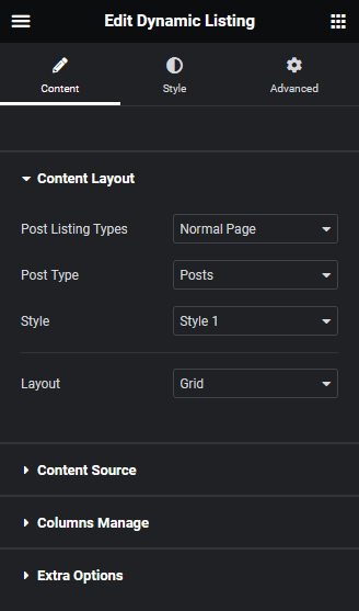 dynamic listing content layout