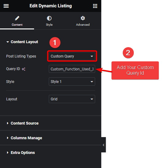 dynamic listing custom query