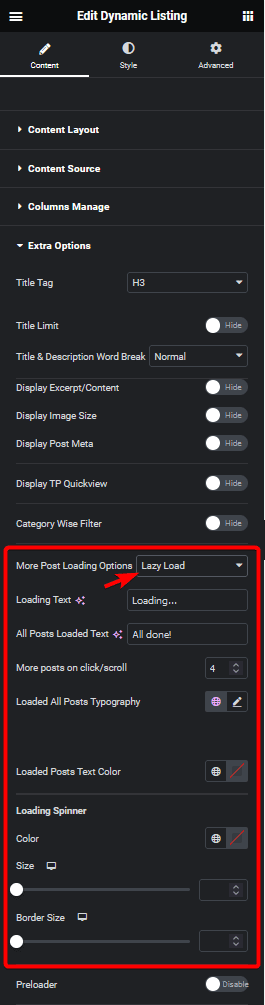 dynamic listing lazy load