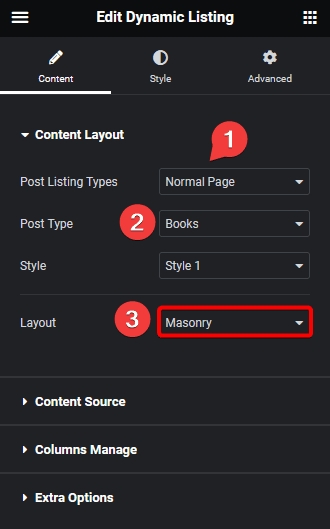 dynamic listing masonry layout