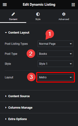 dynamic listing metro layout