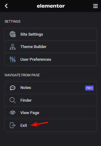exit elementor editor