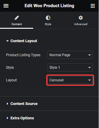 product listing carousel layout