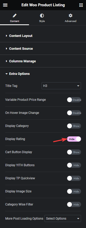 product listing display rating