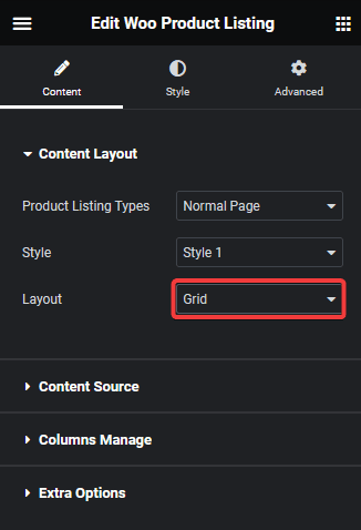 product listing grid layout