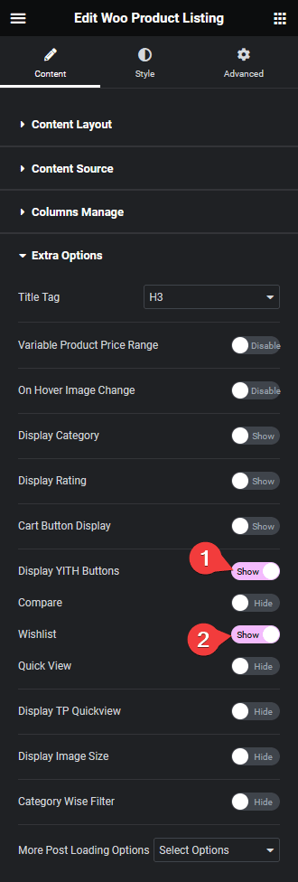 product listing yith wishlist