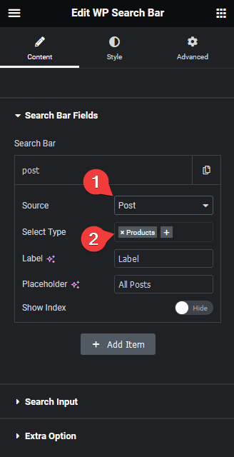 wp search bar post type product