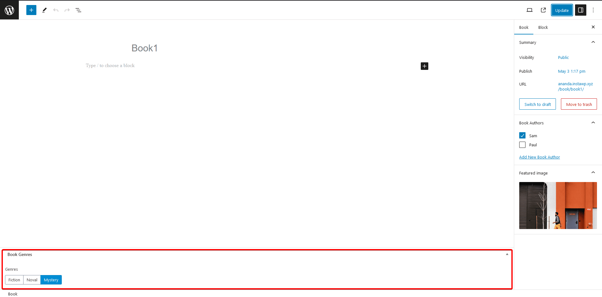 assign button value custom fields cpt