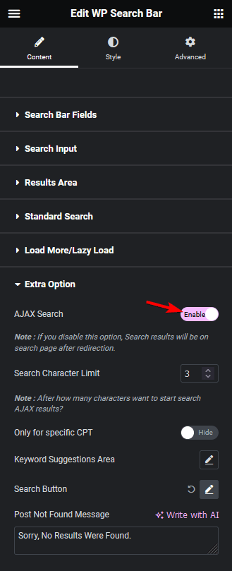 search bar ajax search