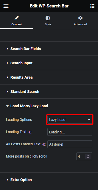 search bar lazy load