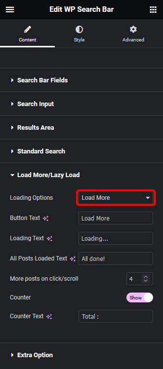 search bar load more