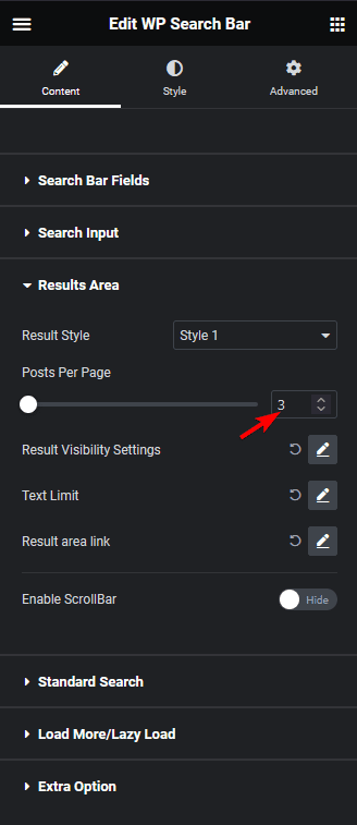 search bar posts per page