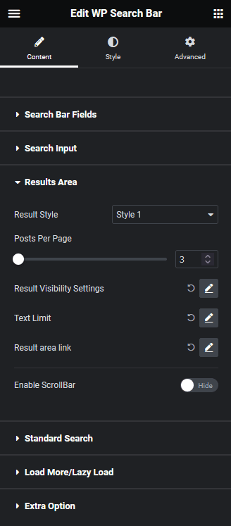 search bar results area