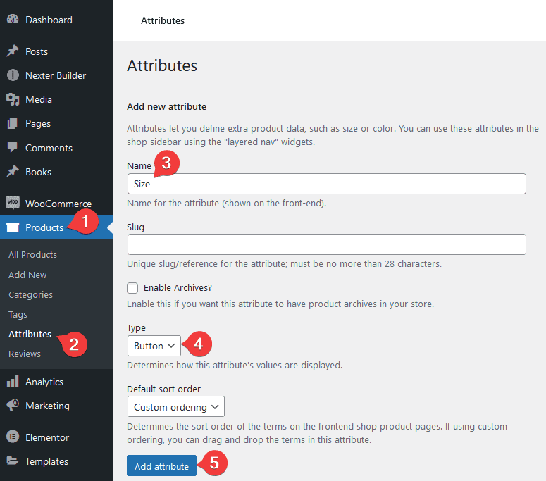woocommerce add button attribute